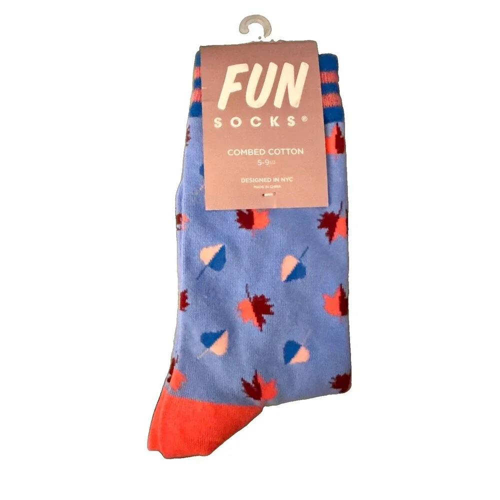 Women’s Fun Socks Crew 2-Pair Fall Leaves Cotton Size 5-9½ New